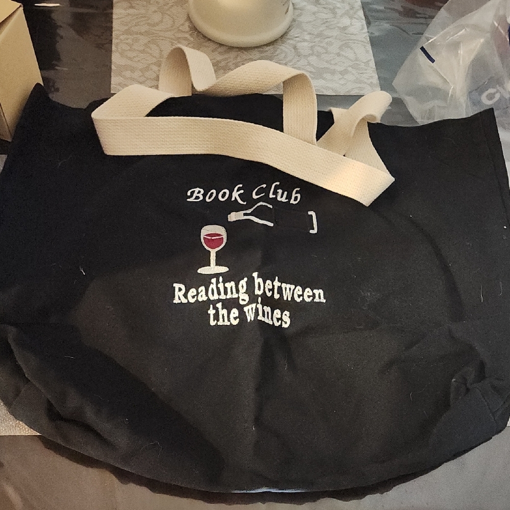 Black Tote Bag with Beige Handles